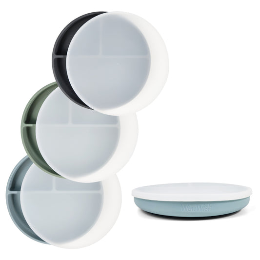 Silicone Plates With Lids: Ether, Sage, & Light Grey