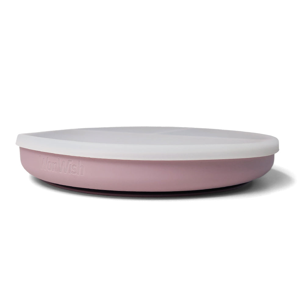 Silicone Plates With Lids: Pale Mauve, Dark Grey, & Muted