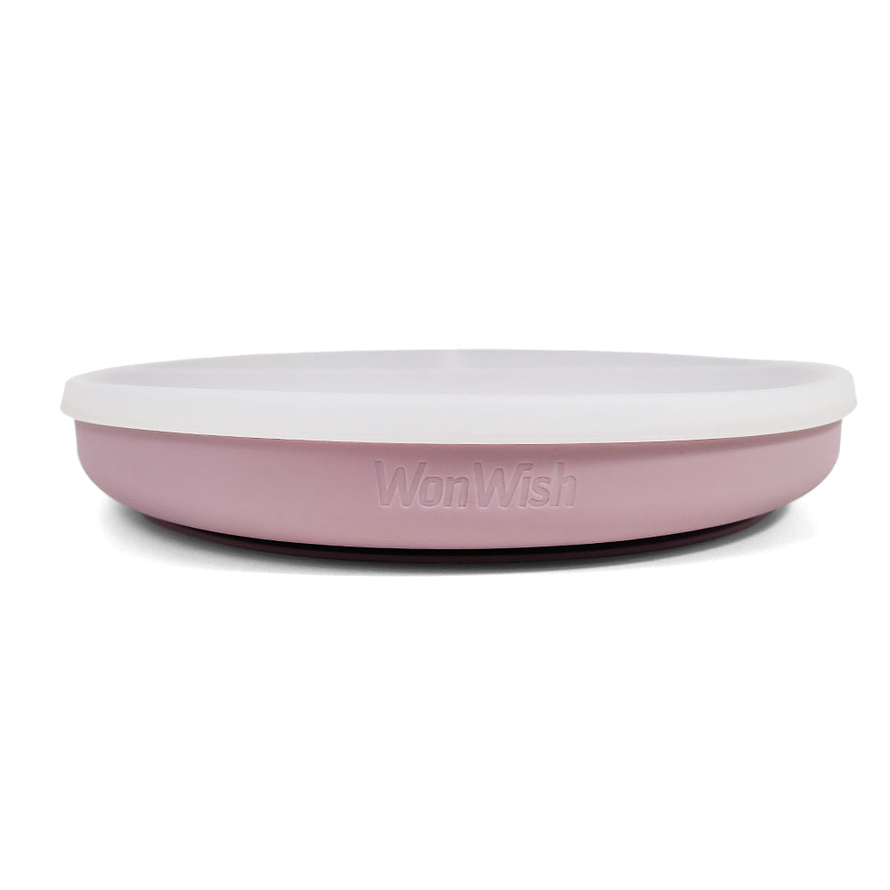 Silicone Plates With Lids: Pale Mauve, Dark Grey, & Muted