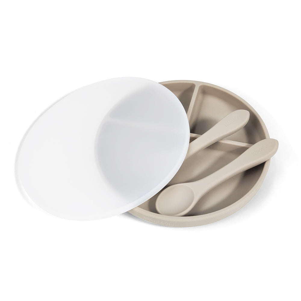 Silicone Plates With Lids: Doeskin, Clay, & Warm Taupe