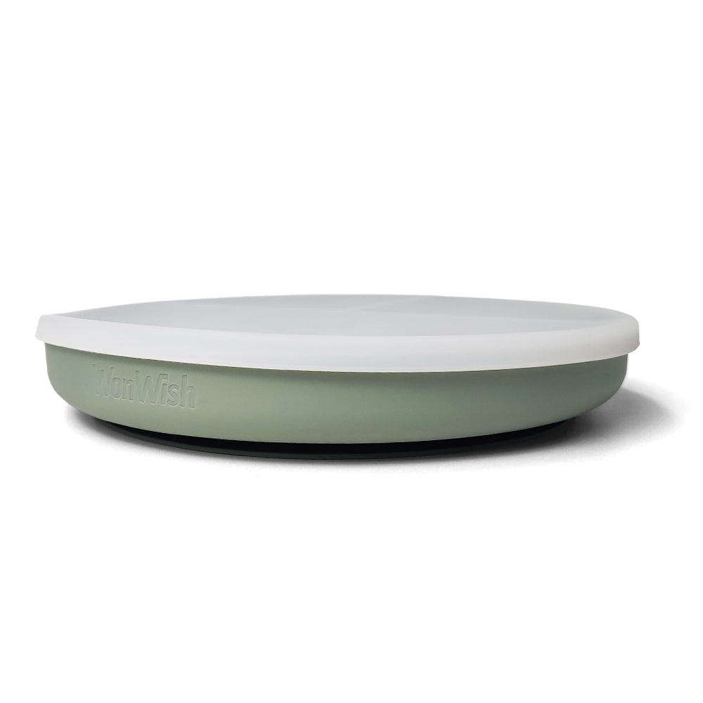 Silicone Plates With Lids: Ether, Sage, & Light Grey