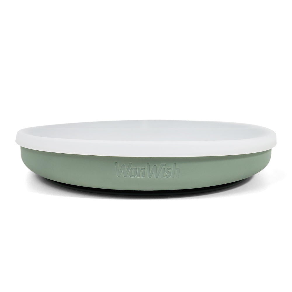 Silicone Plates With Lids: Ether, Sage, & Light Grey